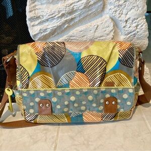 Fossil Key Per Mod Floral Circle Dots Coated Canvas Messenger Bag Y2K Vintage